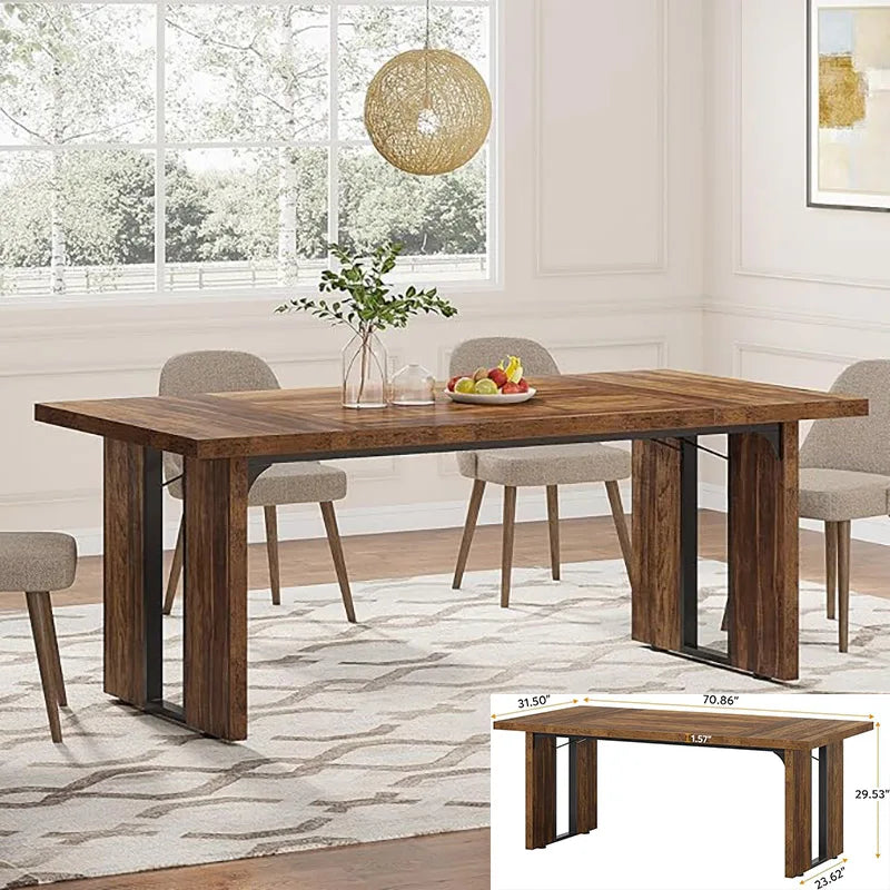 LITTLE TREE Farmhouse Dining Table Rectangular Large Tabletop For Dining Room