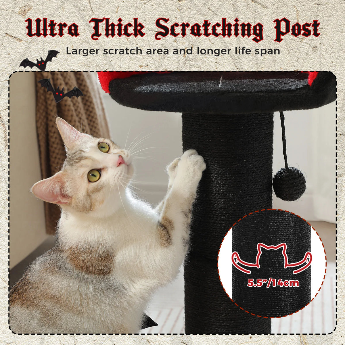 PAWZ Road Gothic Cat Scratching Post With Removable Cat Bed