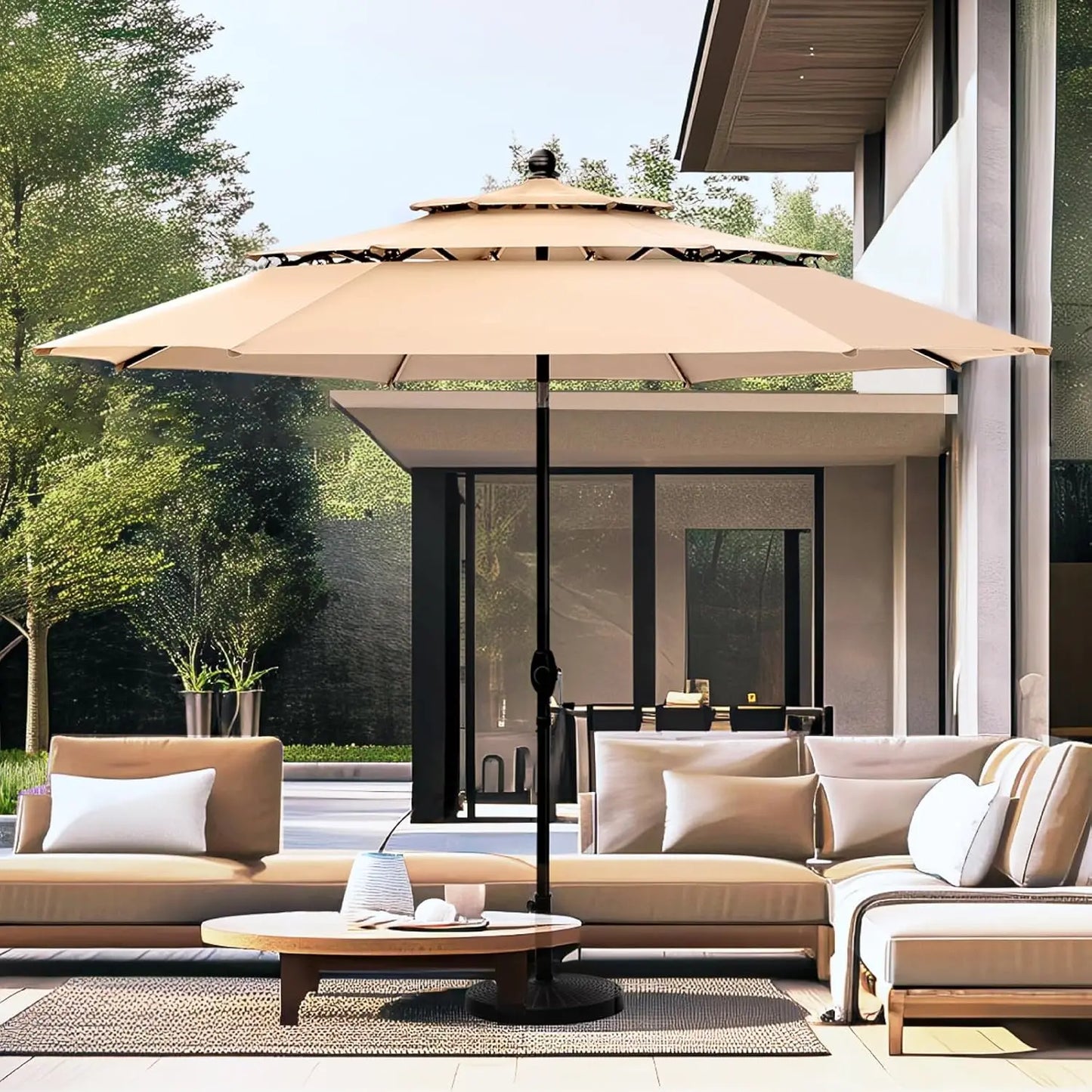 10ft Outdoor Patio Umbrellas for Outside, 3 Tier Vented Market Table Umbrella Windproof for Backyard, Deck, Garden,, Customized