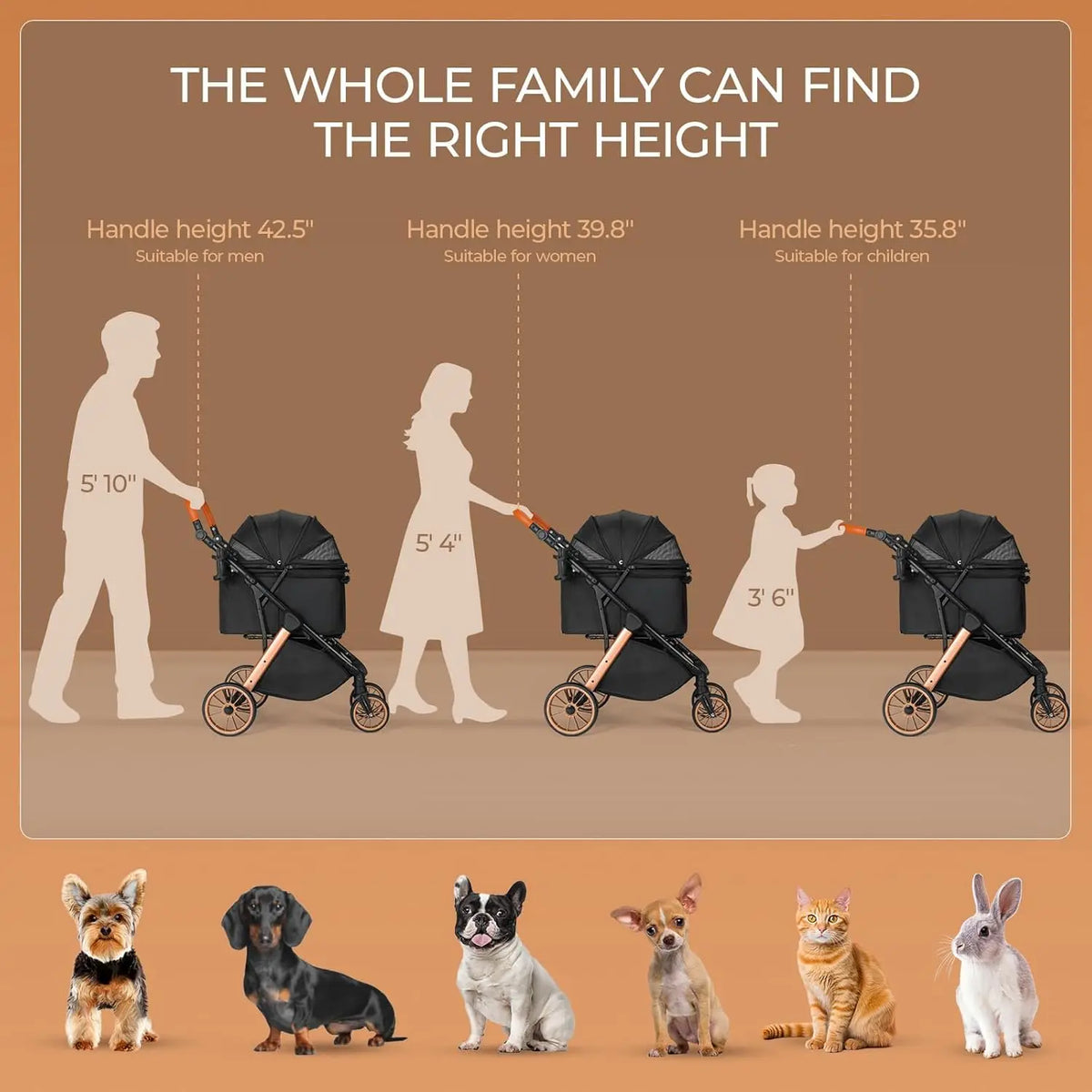 Foldable Pet Stroller with Carrier Sun Shade and Shock Absorbers