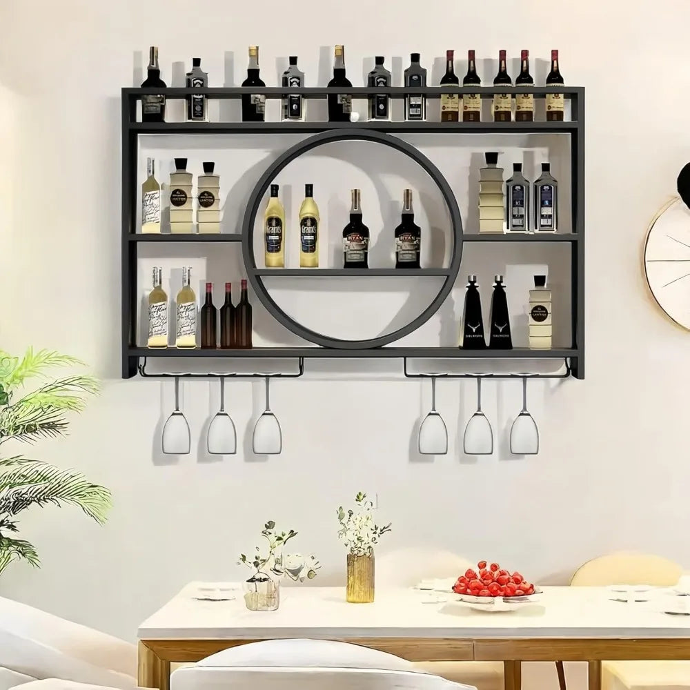 Wall Mounted Wine Rack With Glass Holder 3 Tier Capacity