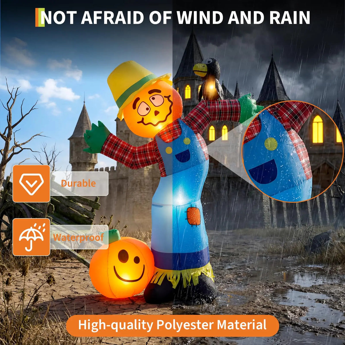 HiMISS Halloween Pumpkin Scarecrow Inflatable Yard Decor With LED Lights