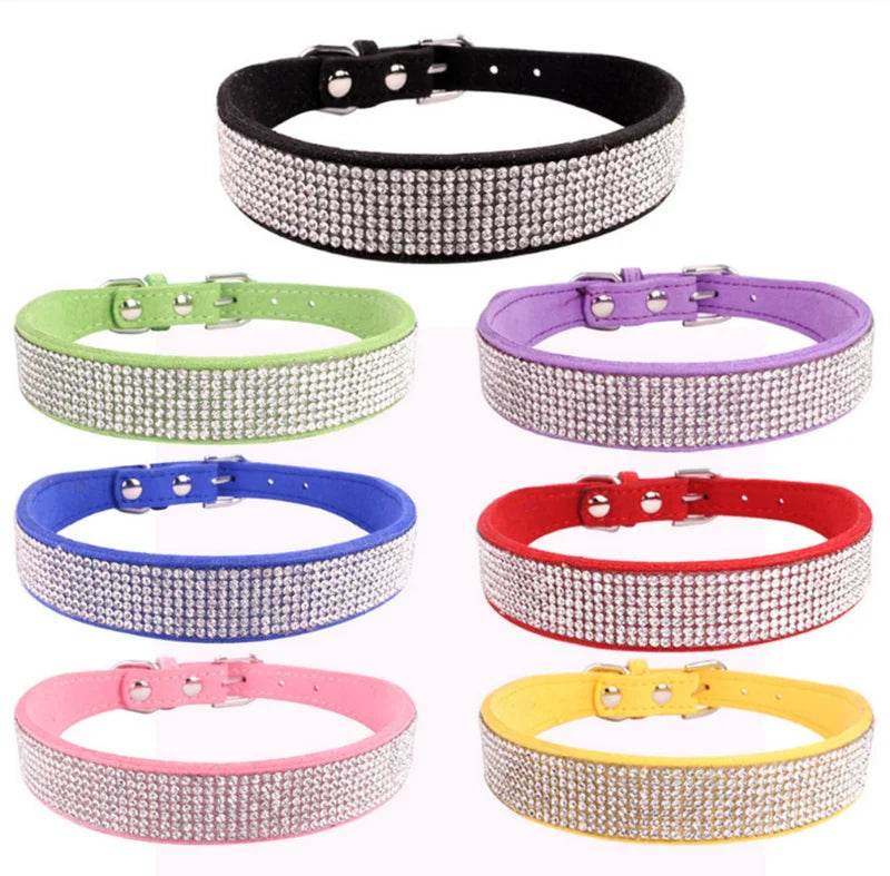 Adjustable Rhinestone Dog Collar With Soft Microfiber Comfort