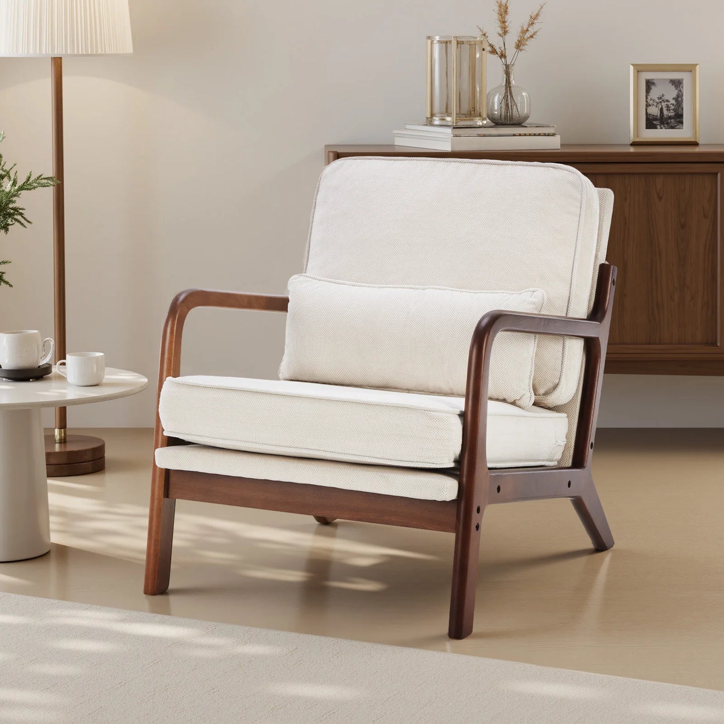 JHK Mid Century Modern Wood Chair With Armrests for Living