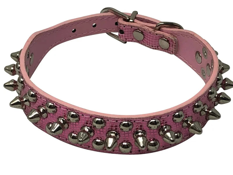 Studded Spiked Faux Leather Adjustable Heavy Duty Dog Collar
