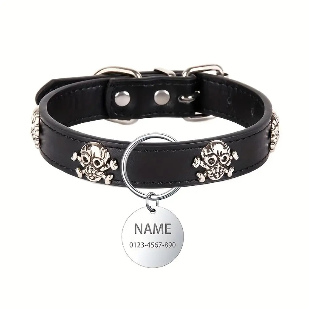 Personalized Dog Collar With Nameplate Anti Lost Pirate Skull Design
