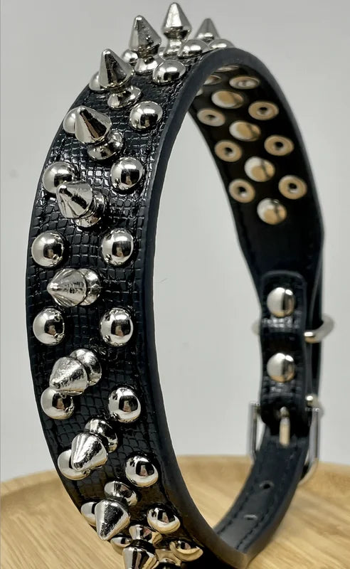 Studded Spiked Faux Leather Adjustable Heavy Duty Dog Collar