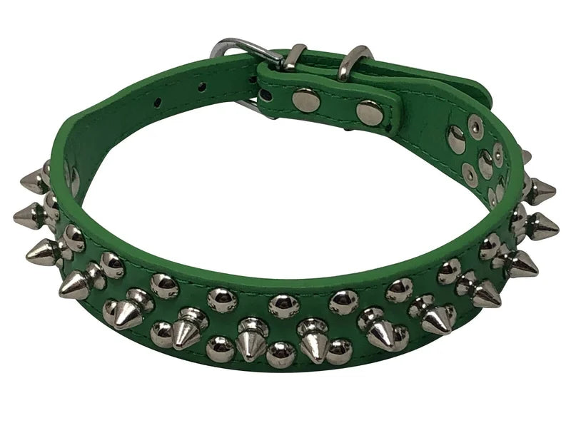 Studded Spiked Faux Leather Adjustable Heavy Duty Dog Collar