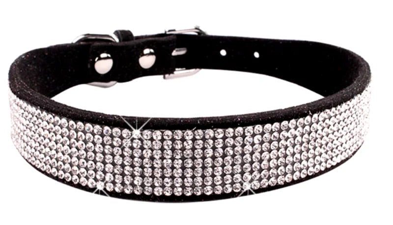 Adjustable Rhinestone Dog Collar With Soft Microfiber Comfort