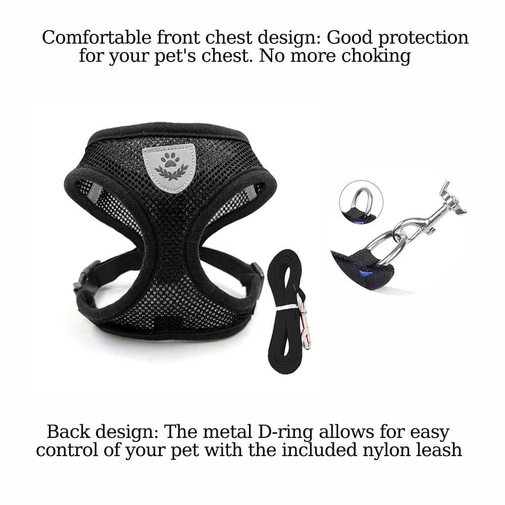 Reflective Escape Proof Cat Dog Harness And Leash Set