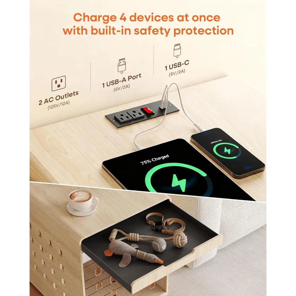 Modern Dog Crate Furniture with Charging Station, Medium Kennel Indoor for Small Medium Breeds up to 50lb