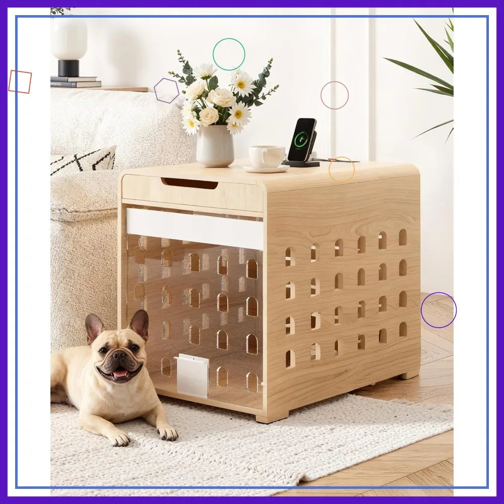 Modern Dog Crate Furniture with Charging Station, Medium Kennel Indoor for Small Medium Breeds up to 50lb