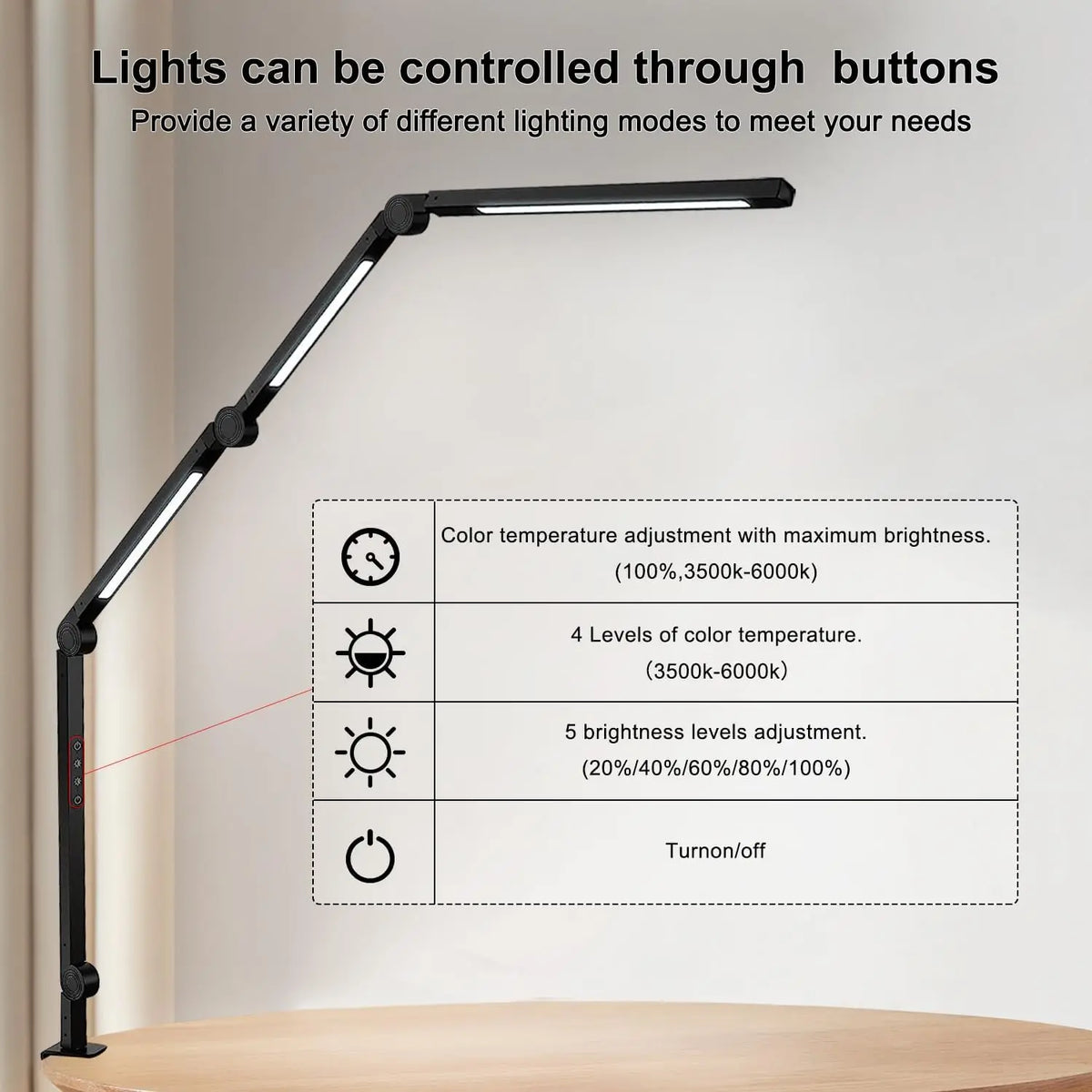Touch Dimmable LED Desk Lamp With Flexible Clamp Swing Arm