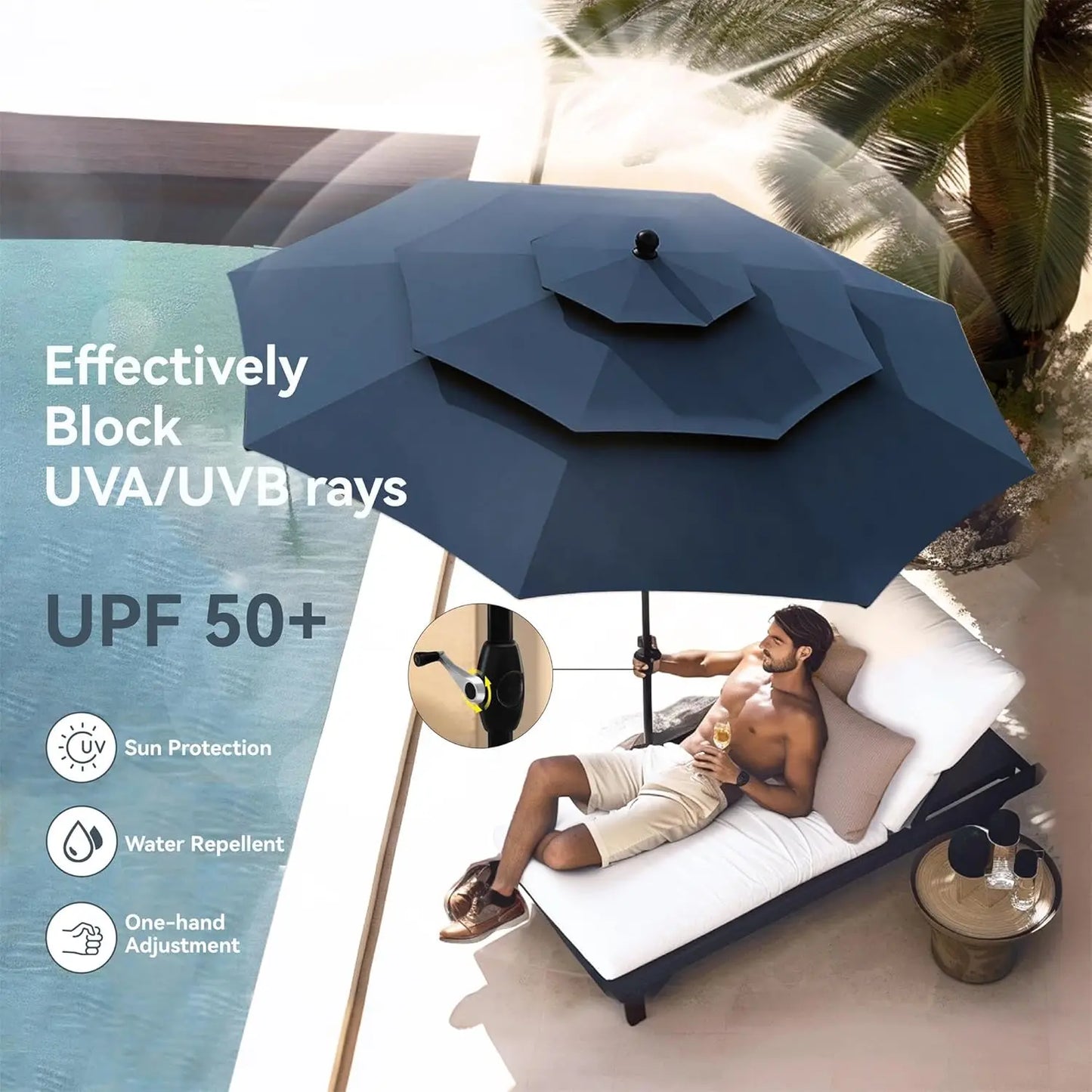 10ft Outdoor Patio Umbrellas for Outside, 3 Tier Vented Market Table Umbrella Windproof for Backyard, Deck, Garden,, Customized