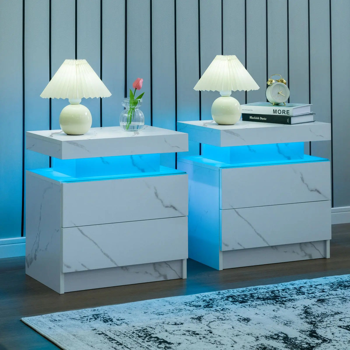 Cubehom LED Nightstand Set with Drawers for Modern Bedroom