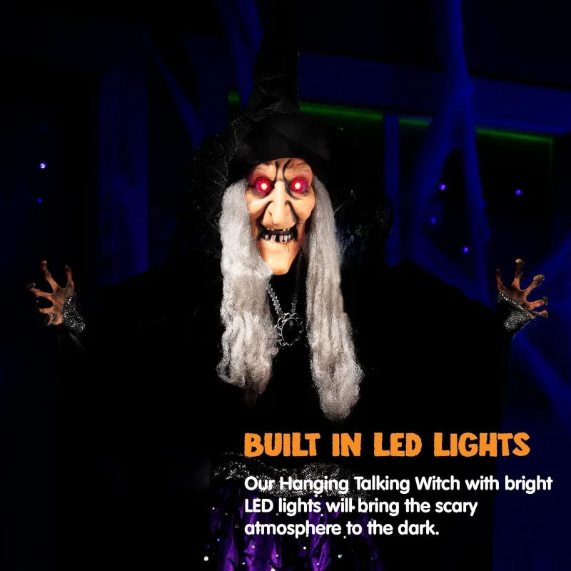 Animated Talking Witch Halloween Decoration With Sound Activated LED Eyes