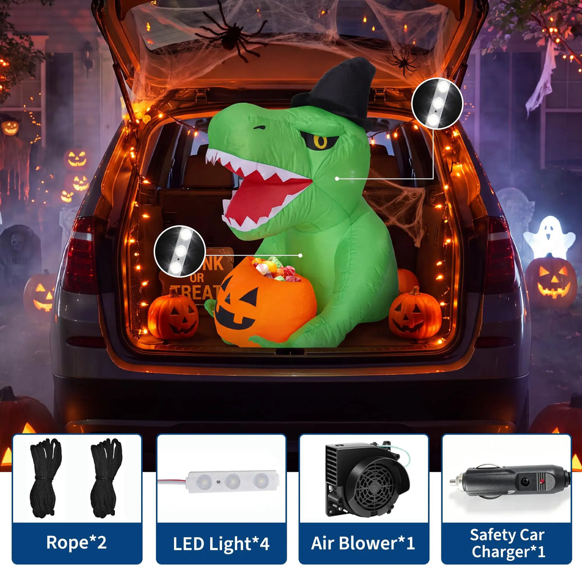 HiMISS Inflatable Dinosaur Trunk Or Treat Decoration With LED Lights