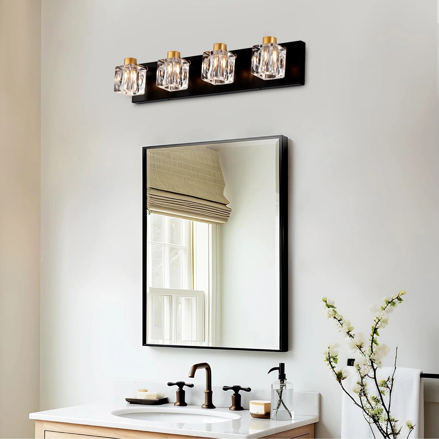 4 Light Bathroom Vanity Wall Lights With Crystal Glass Shades
