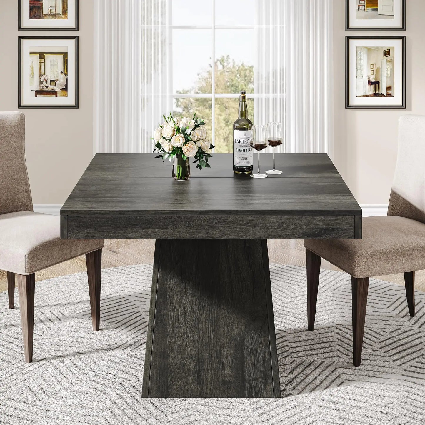 Tribesigns Square Dining Table With Pedestal Base Farmhouse Style Wood