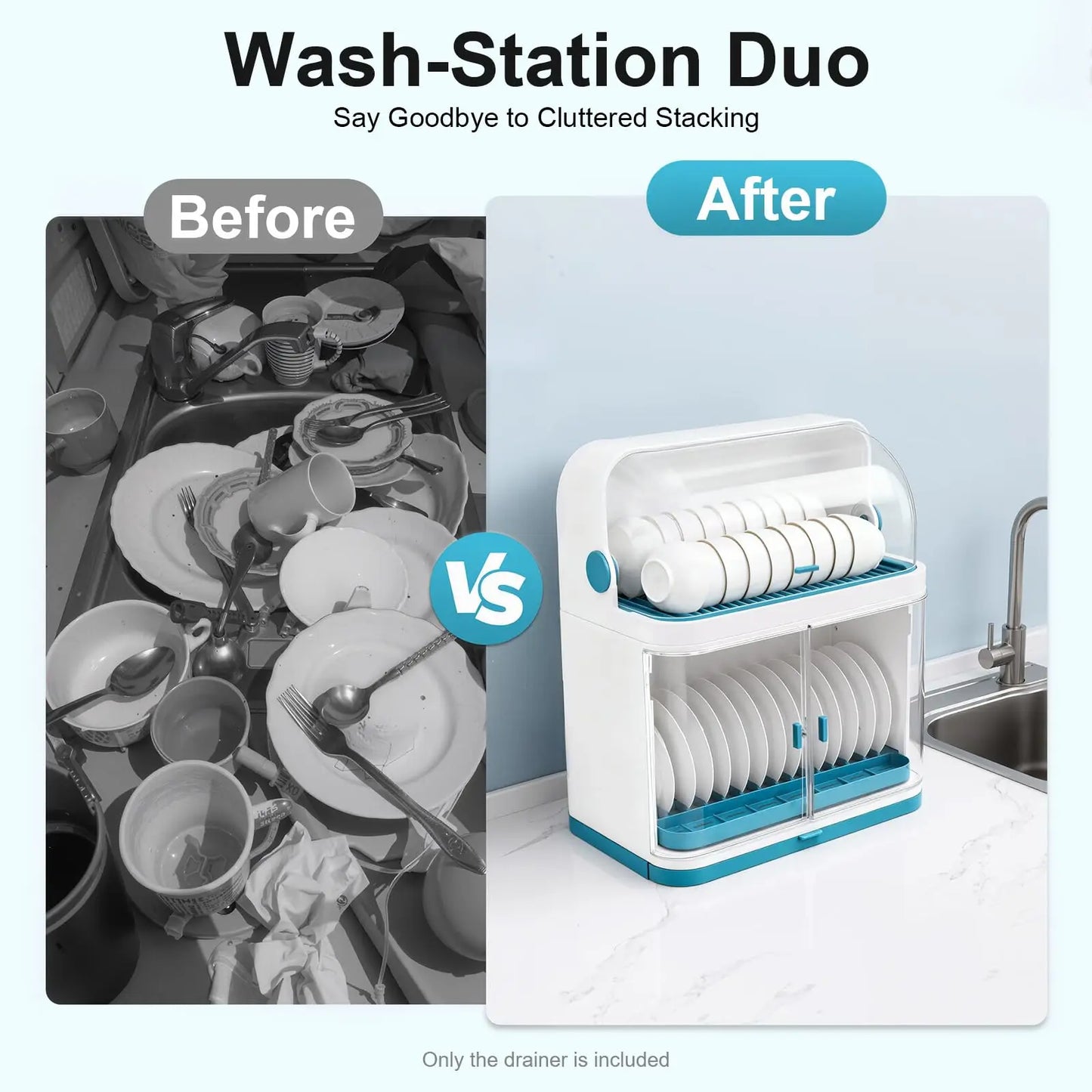 Bymaocar 2 Tier Dish Drying Rack Drain Board Lid Cover