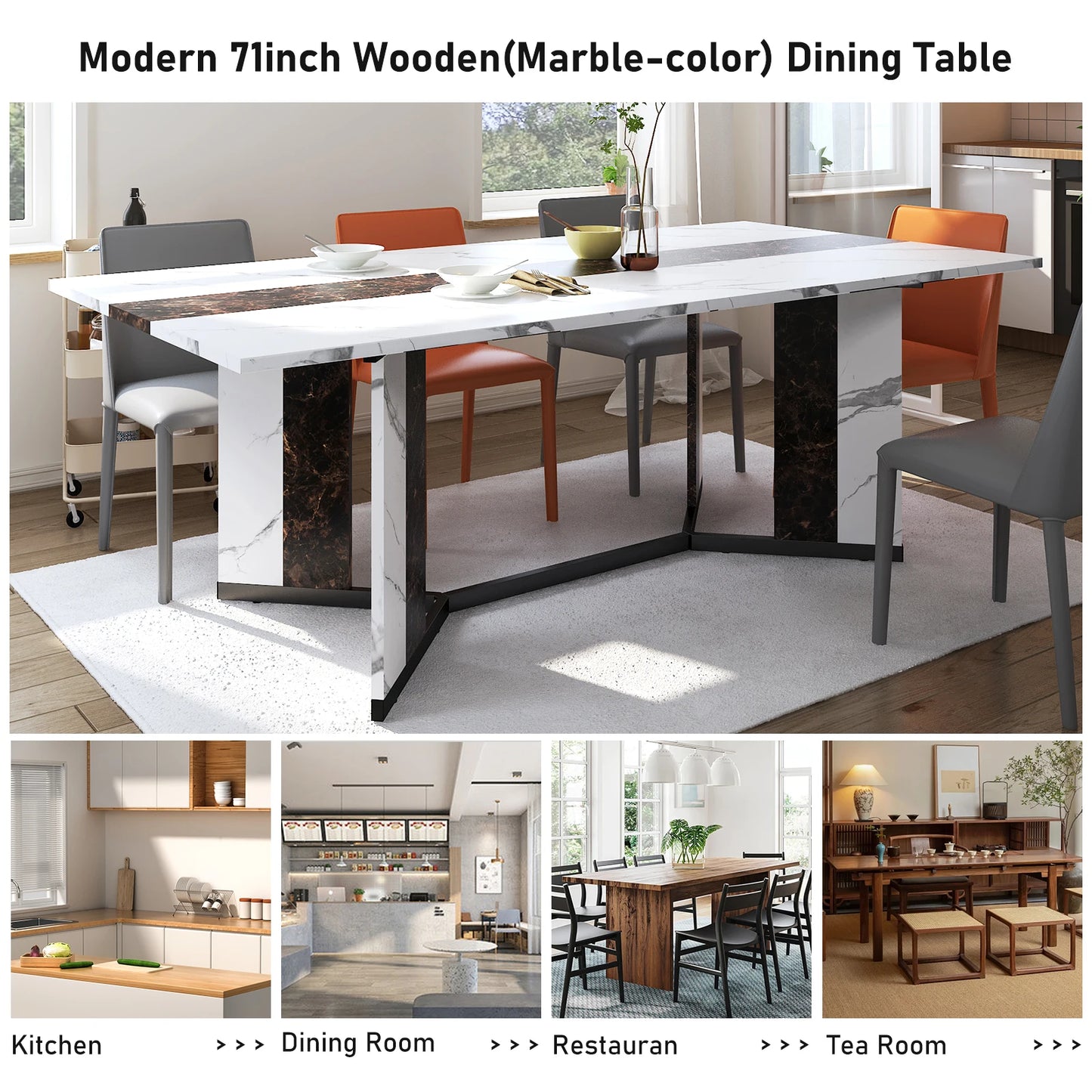 QiaoShiRen Rectangular Dining Table With Wood Top And Metal Legs
