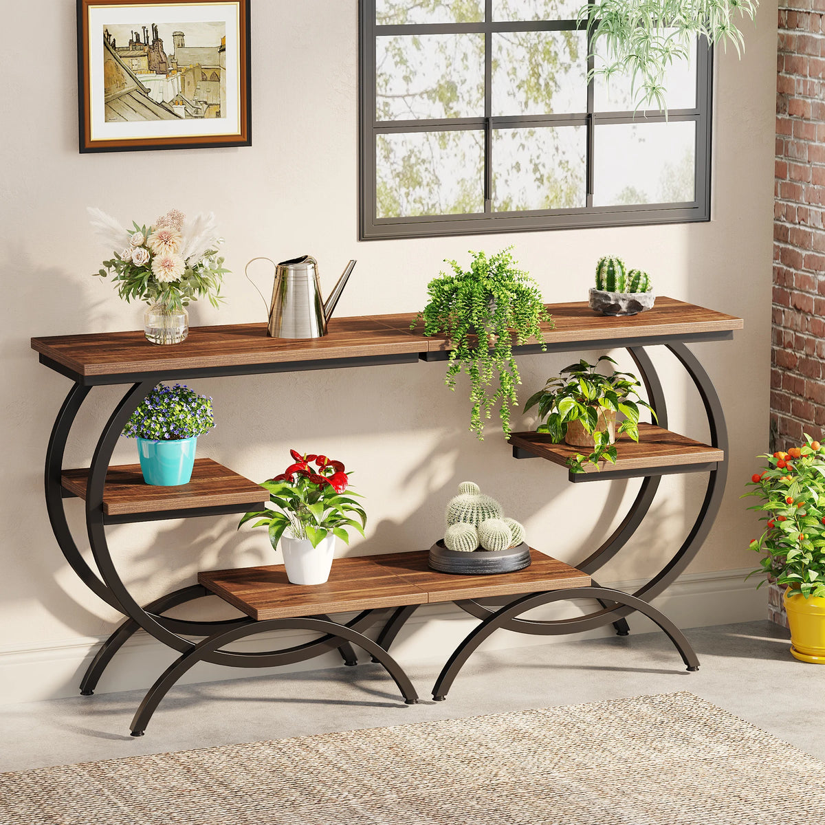 Tribesigns Industrial C-Shaped End Table with 3-Tier Storage Shelves