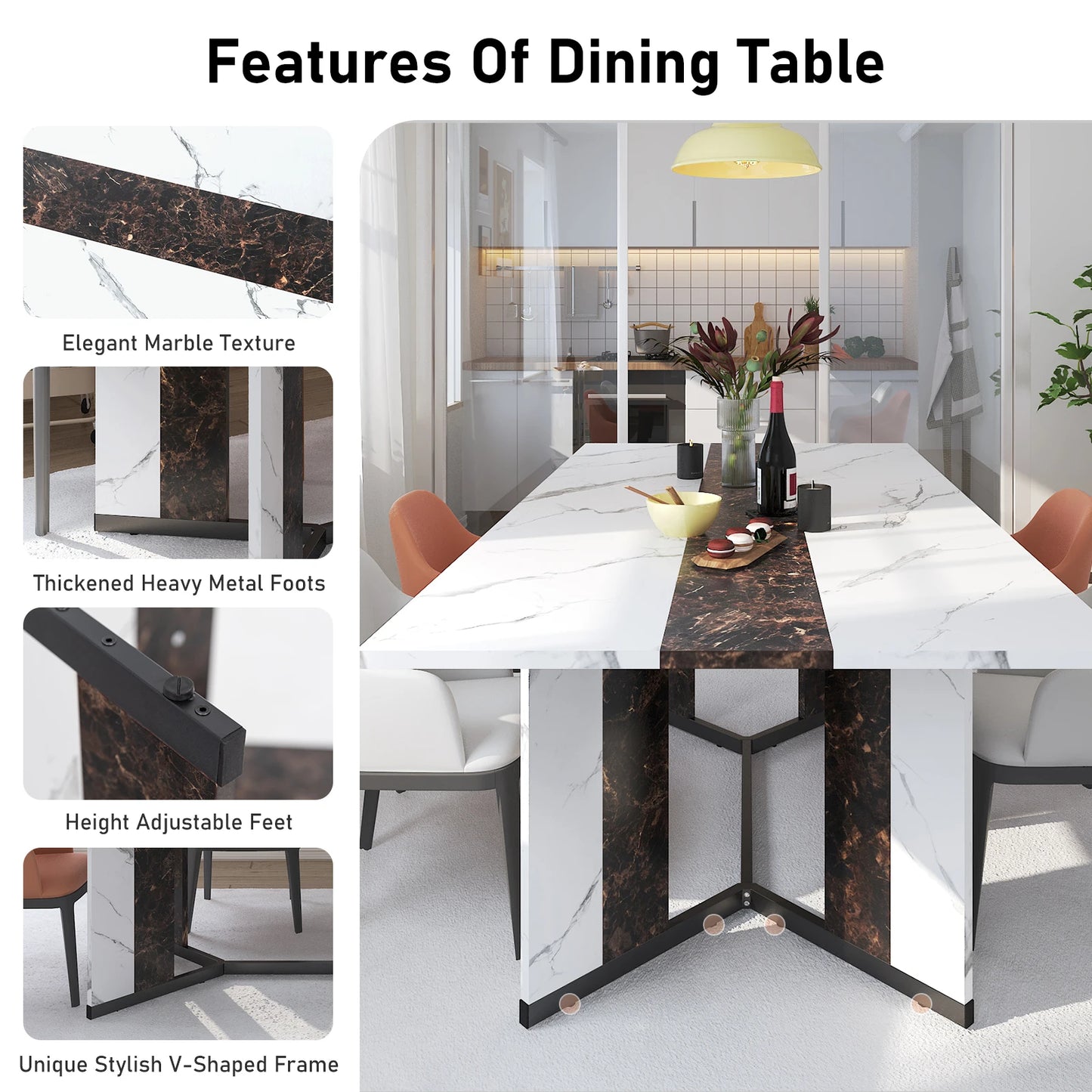 QiaoShiRen Rectangular Dining Table With Wood Top And Metal Legs