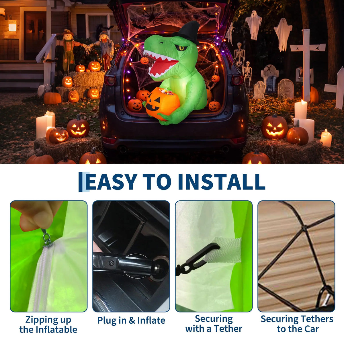 HiMISS Inflatable Dinosaur Trunk Or Treat Decoration With LED Lights