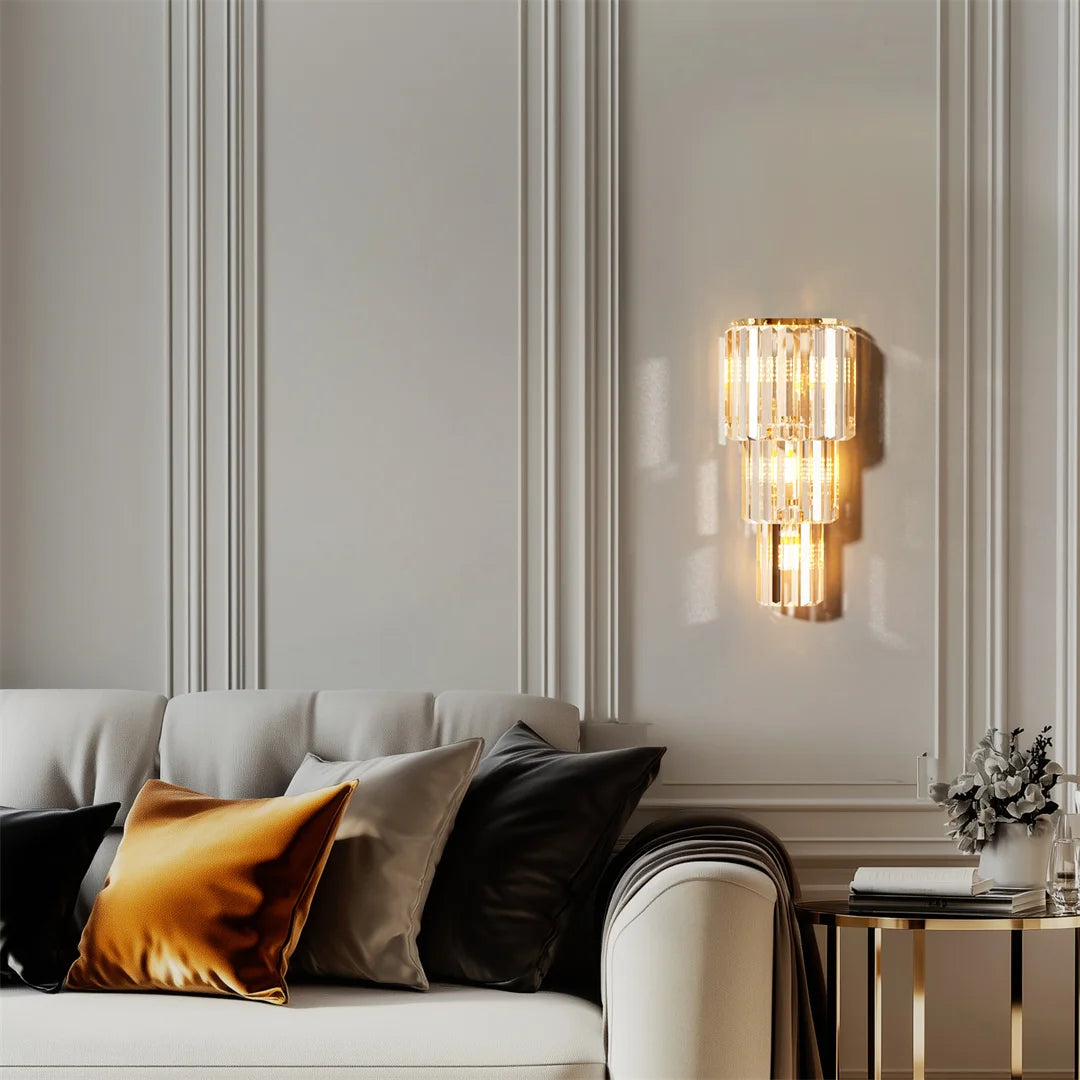 LUVODI Modern Crystal Wall Lamp 3 Layer Sconce E14
