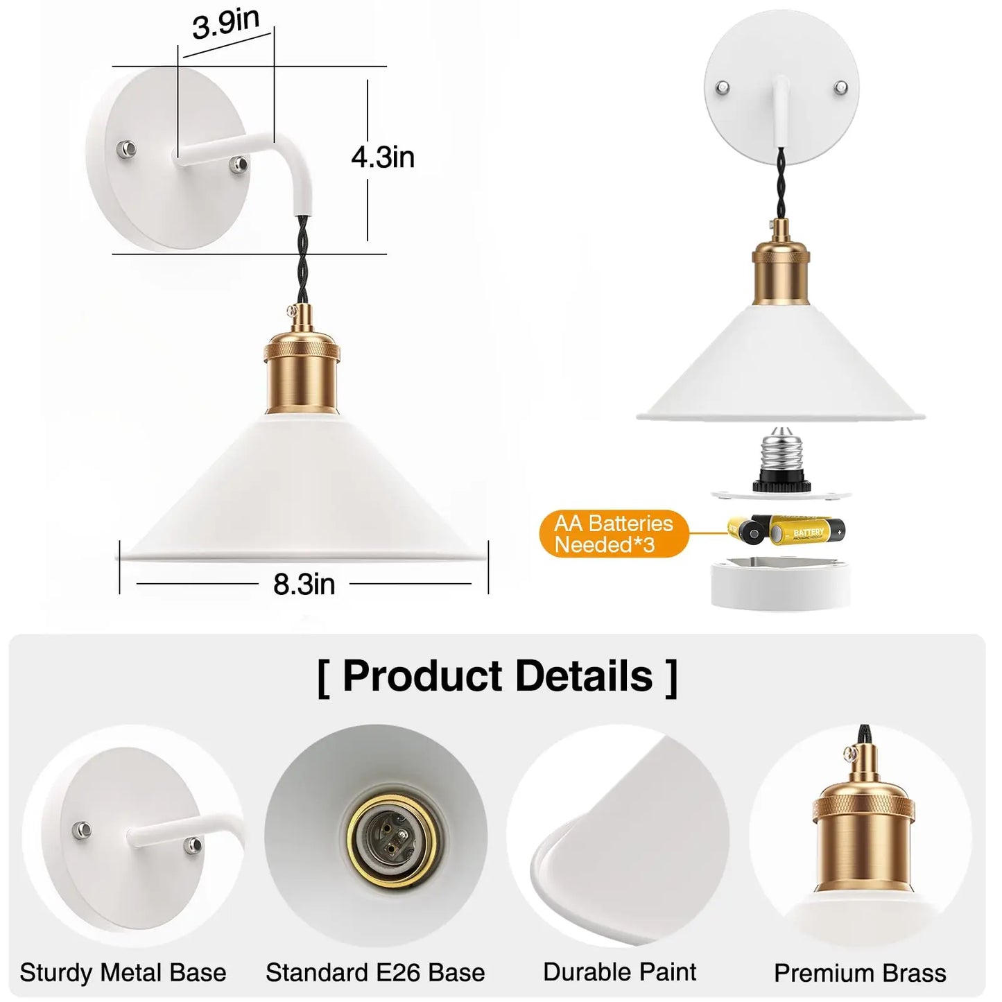 PRTILOUD Battery Operated Wall Sconces With Remote Dimmable RGB Lighting
