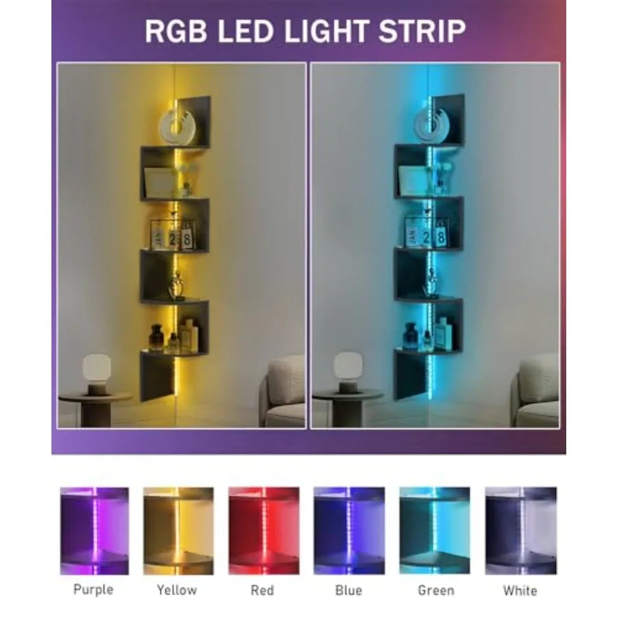 Five Tier Wall Corner Display Shelf With RGB LED Lights