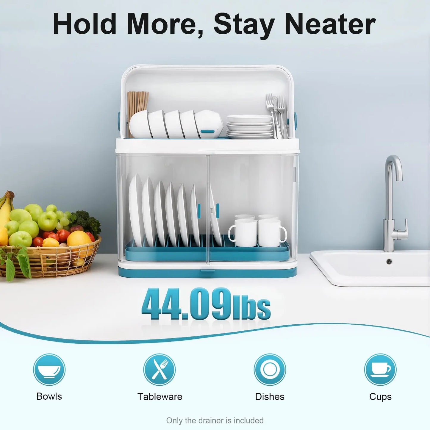 Bymaocar 2 Tier Dish Drying Rack Drain Board Lid Cover