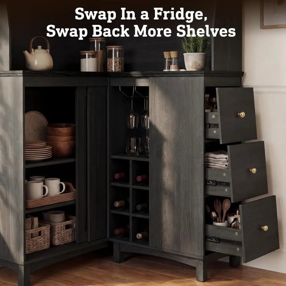 YTYIN Corner Cabinet With Charging Station And Wine Rack Shelves