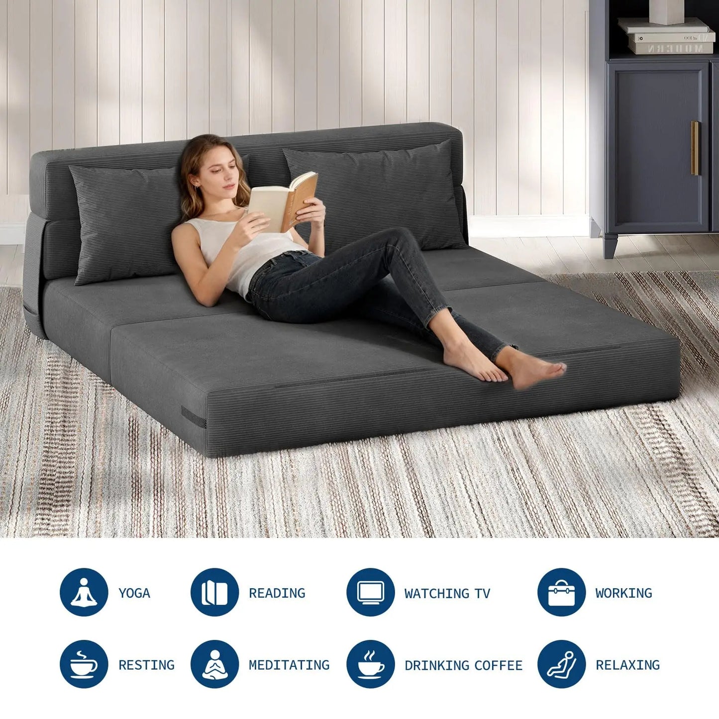 HobbyLane FourInOne Folding Sofa Bed Corduroy Loveseat With Pillow