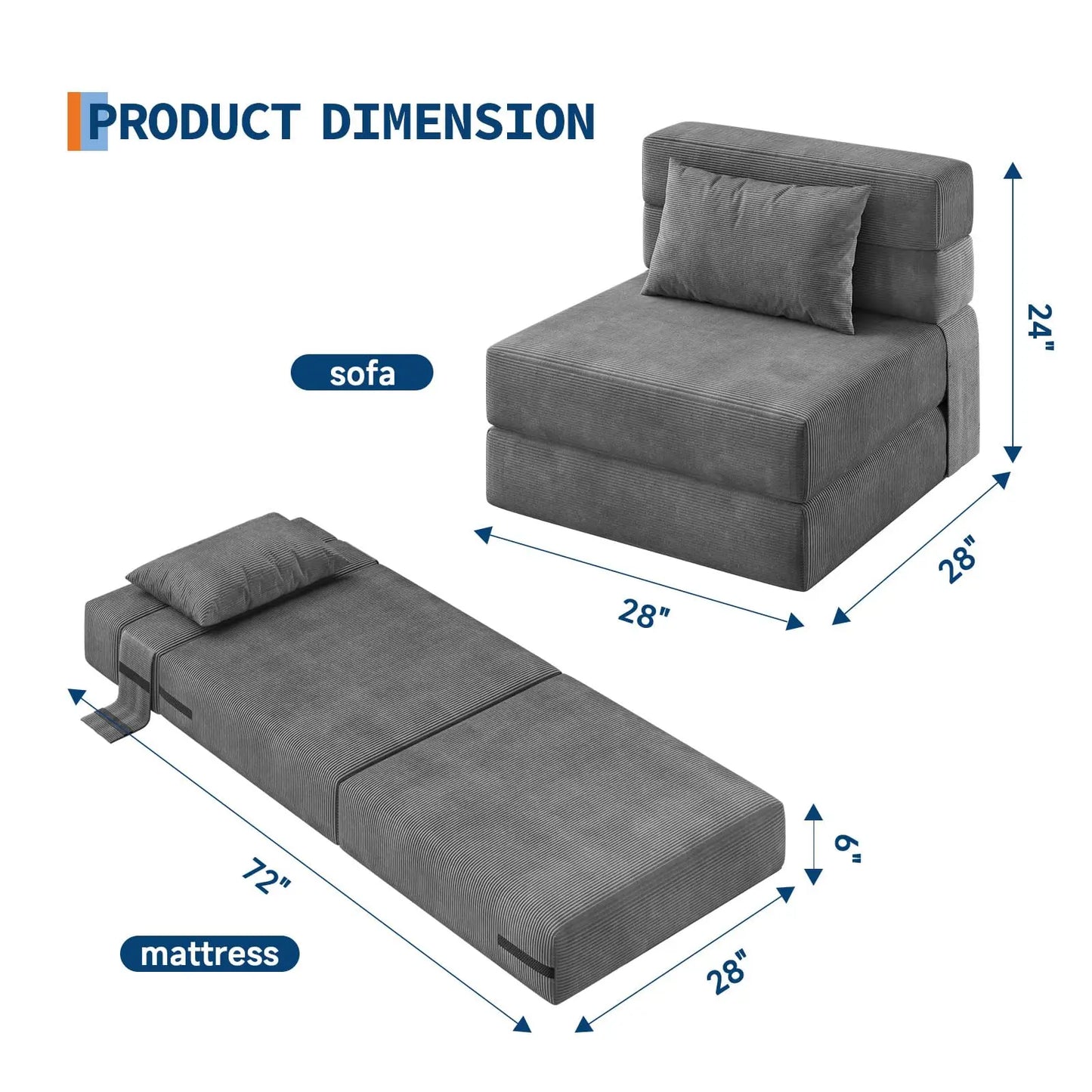 HobbyLane FourInOne Folding Sofa Bed Corduroy Loveseat With Pillow