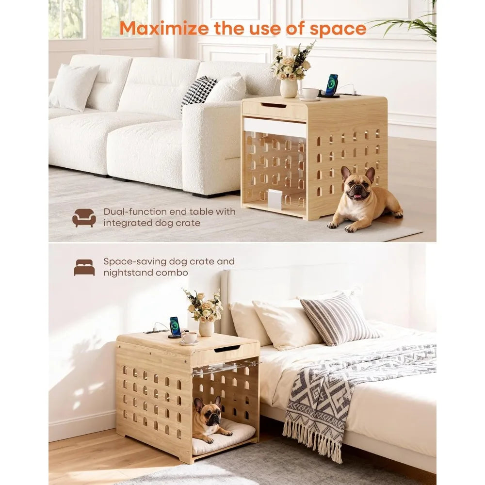 Modern Dog Crate Furniture with Charging Station, Medium Kennel Indoor for Small Medium Breeds up to 50lb