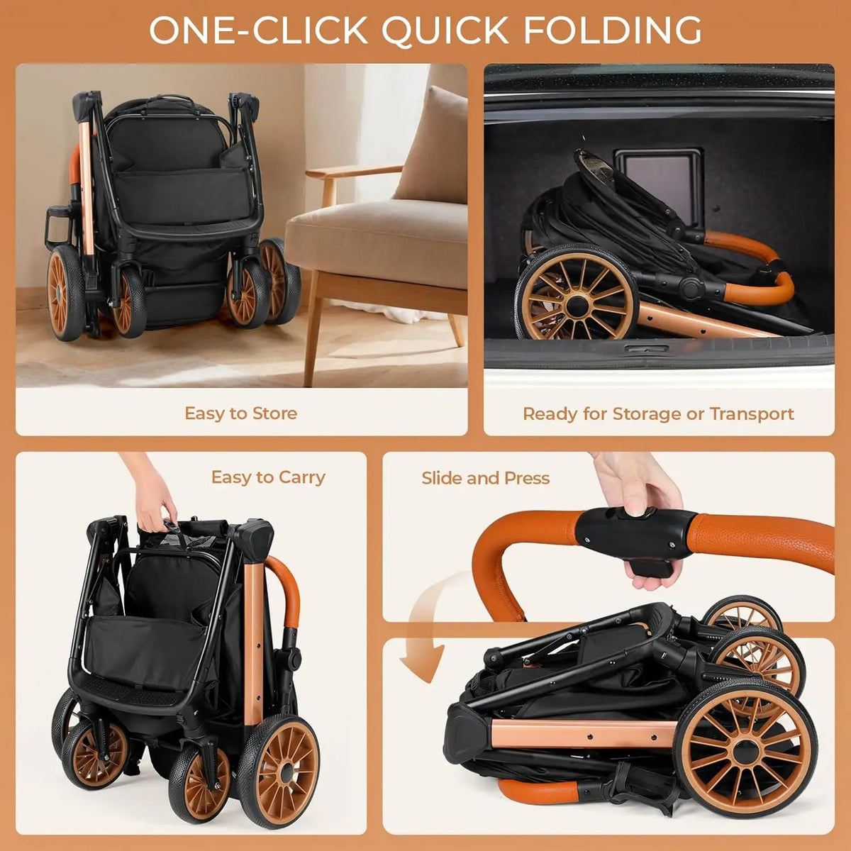 Foldable Pet Stroller with Carrier Sun Shade and Shock Absorbers