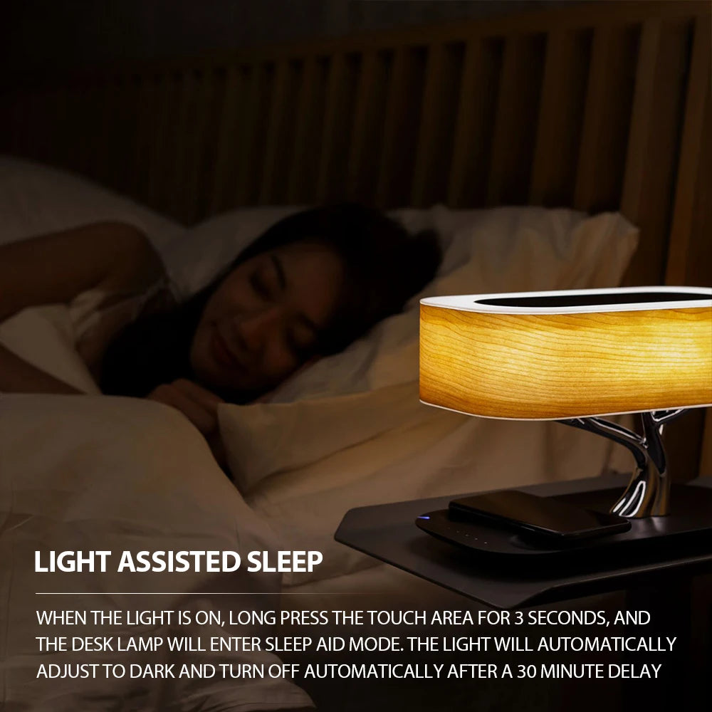 Wireless Charging Speaker Bedside Lamp With Ambient Light Touch Control