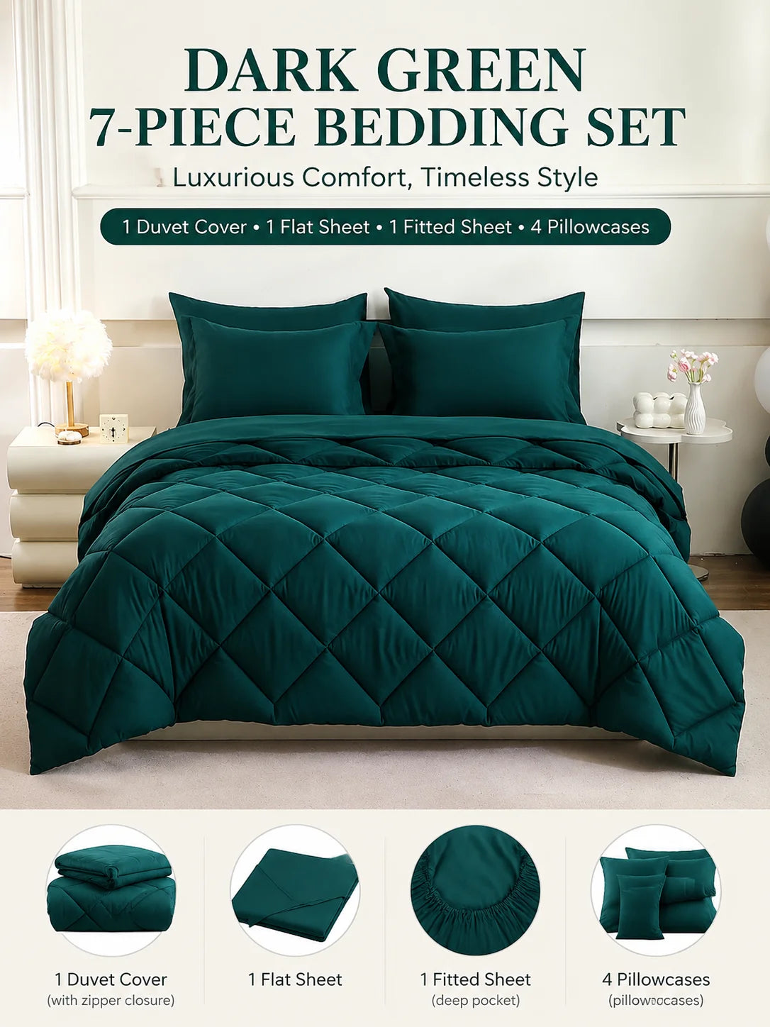 easYum Quilted Bedding Set With Comforter Sheets And Pillowcases