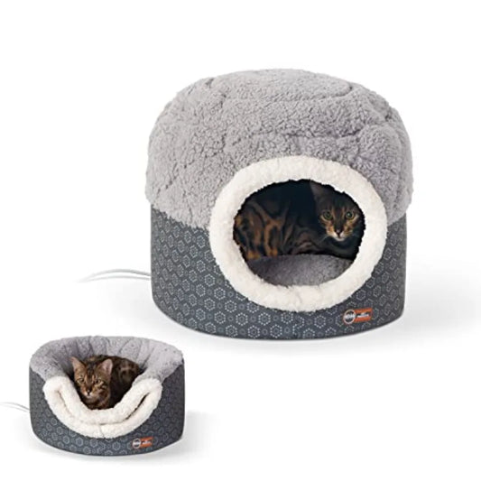 Heated Cat Bed for Large Cats Indoor, Thermo-Pet Nest 2-in-1 Heated Pet Cave Tent Cuddler Warming Bed, Waterproof Heater, Machi