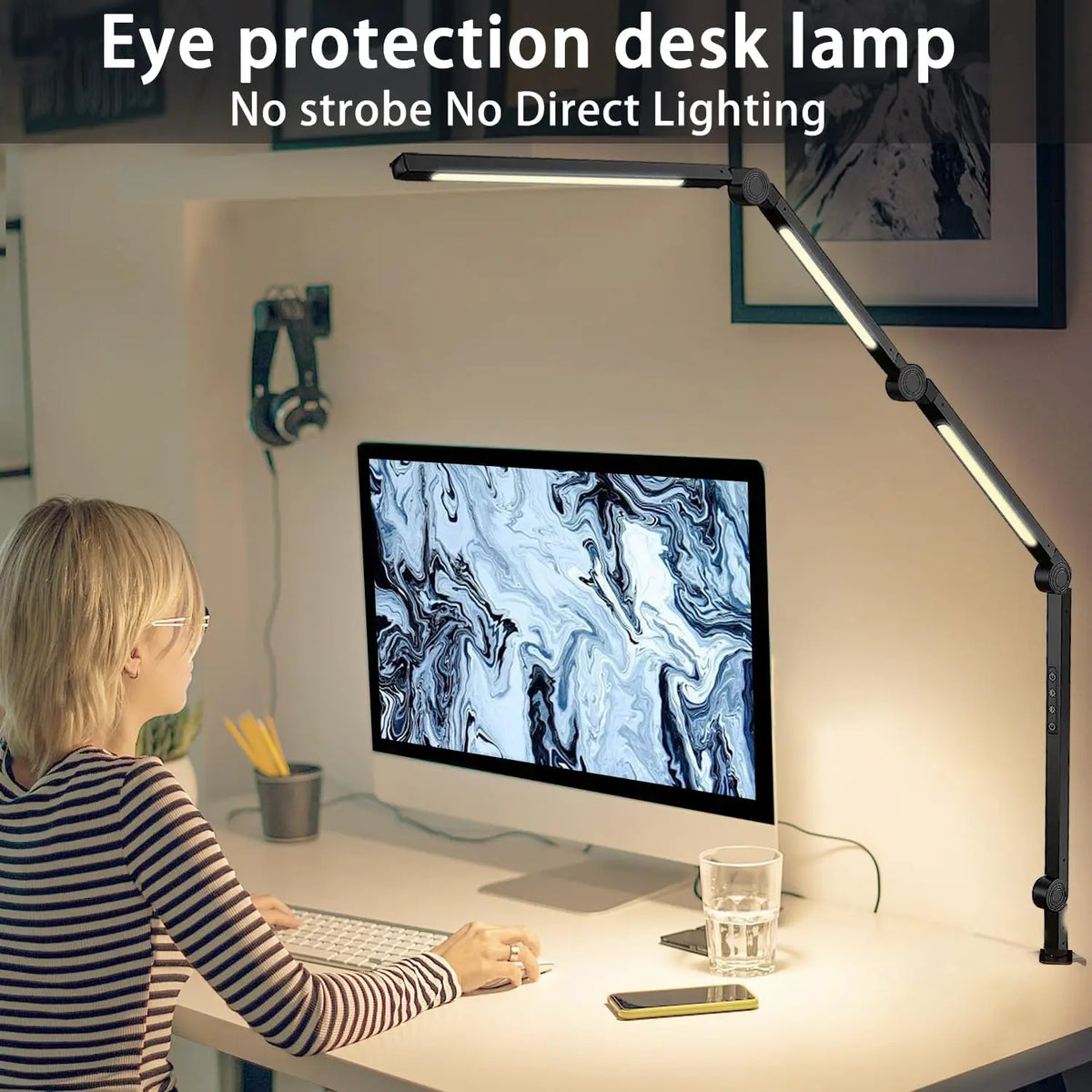 Touch Dimmable LED Desk Lamp With Flexible Clamp Swing Arm