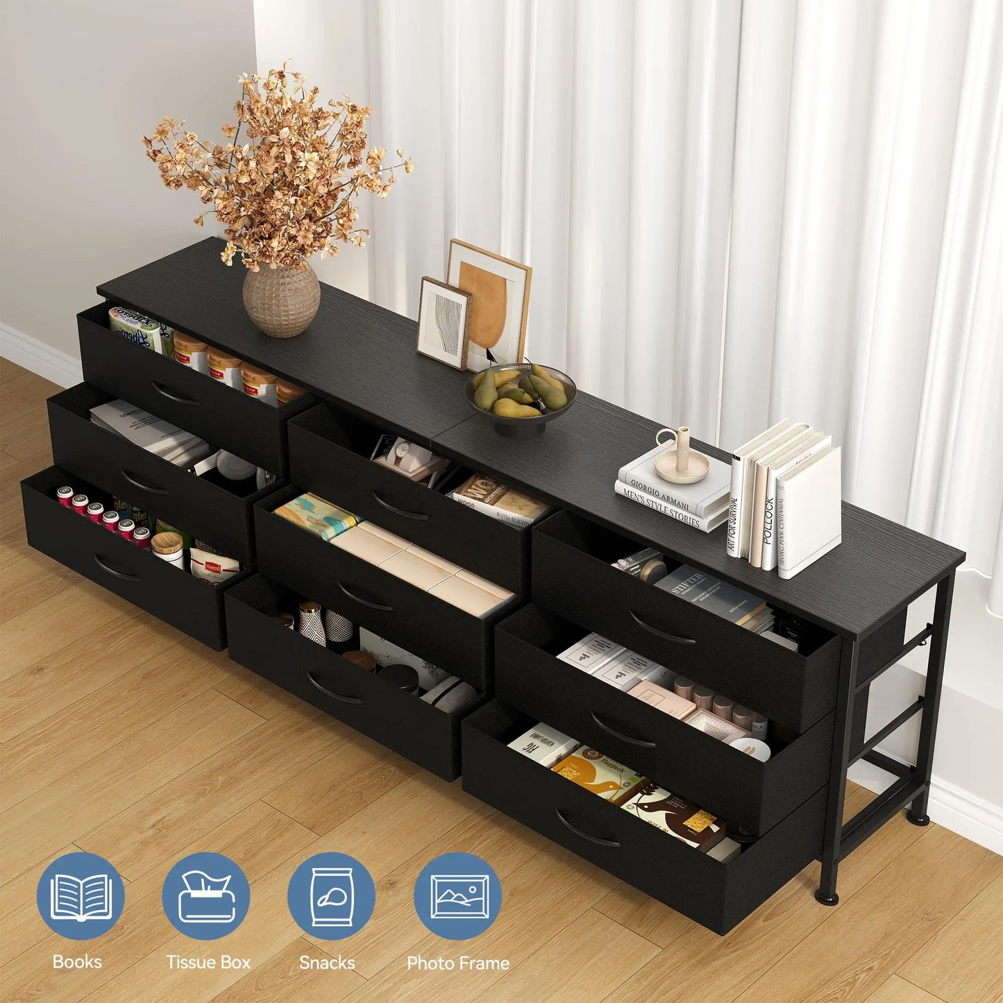 JHK Living Room Cabinet With Nine Fabric Drawers Entertainment Center
