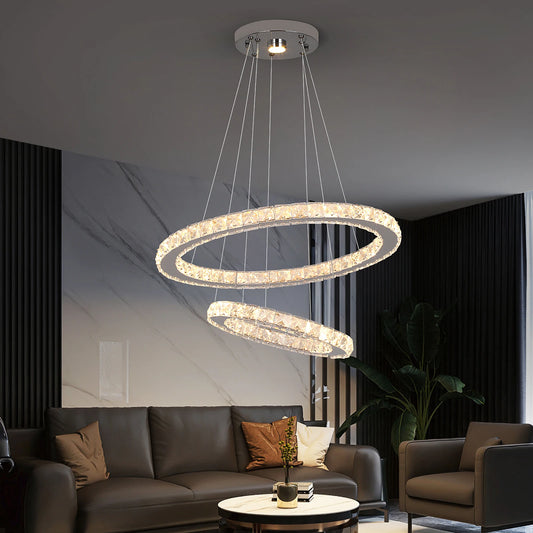 GreeLustr Modern LED Pendant Light Crystal Rings Chandelier