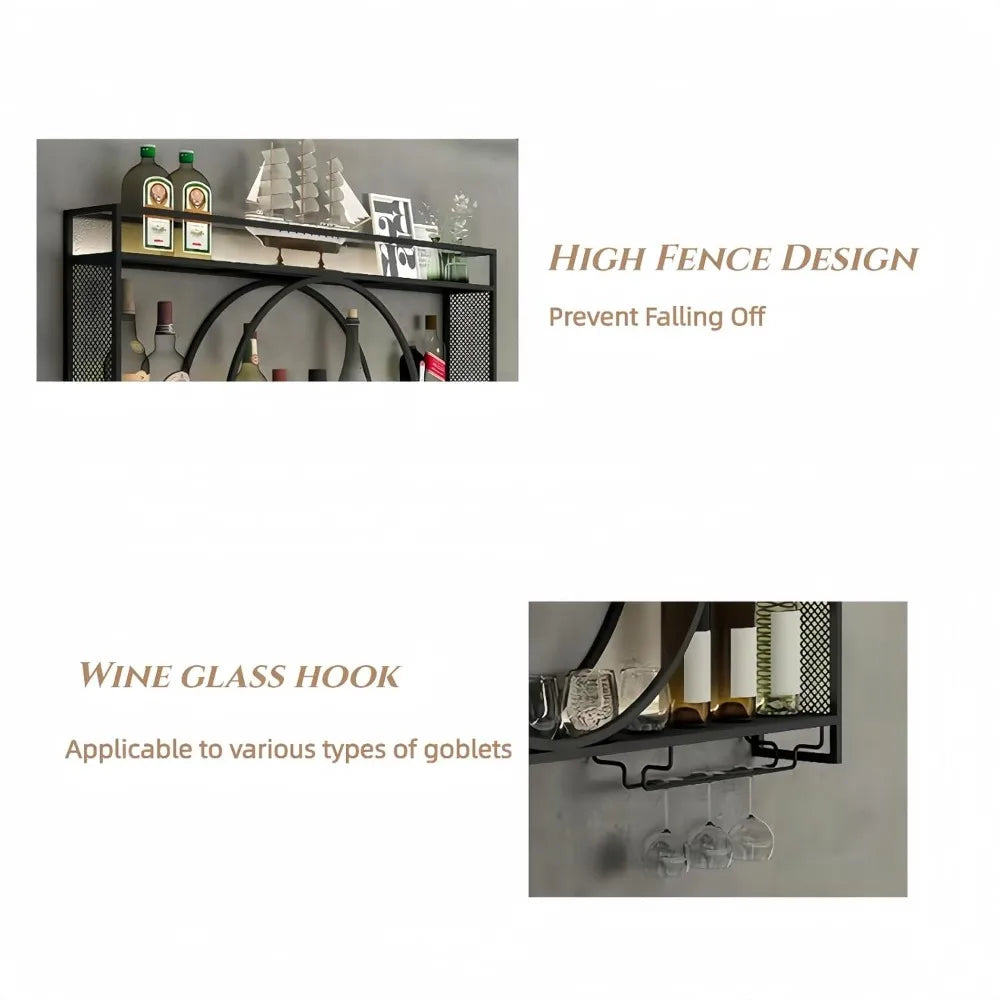 Wall Mounted Wine Rack With Glass Holder 3 Tier Capacity