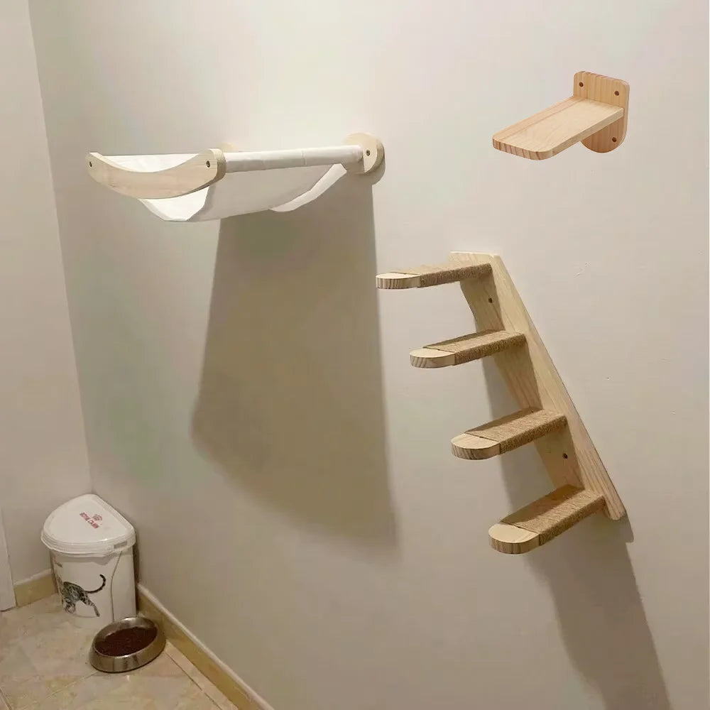 CWV Wall Mounted Cat Hammock And Sisal Scratching Climbing Shelf