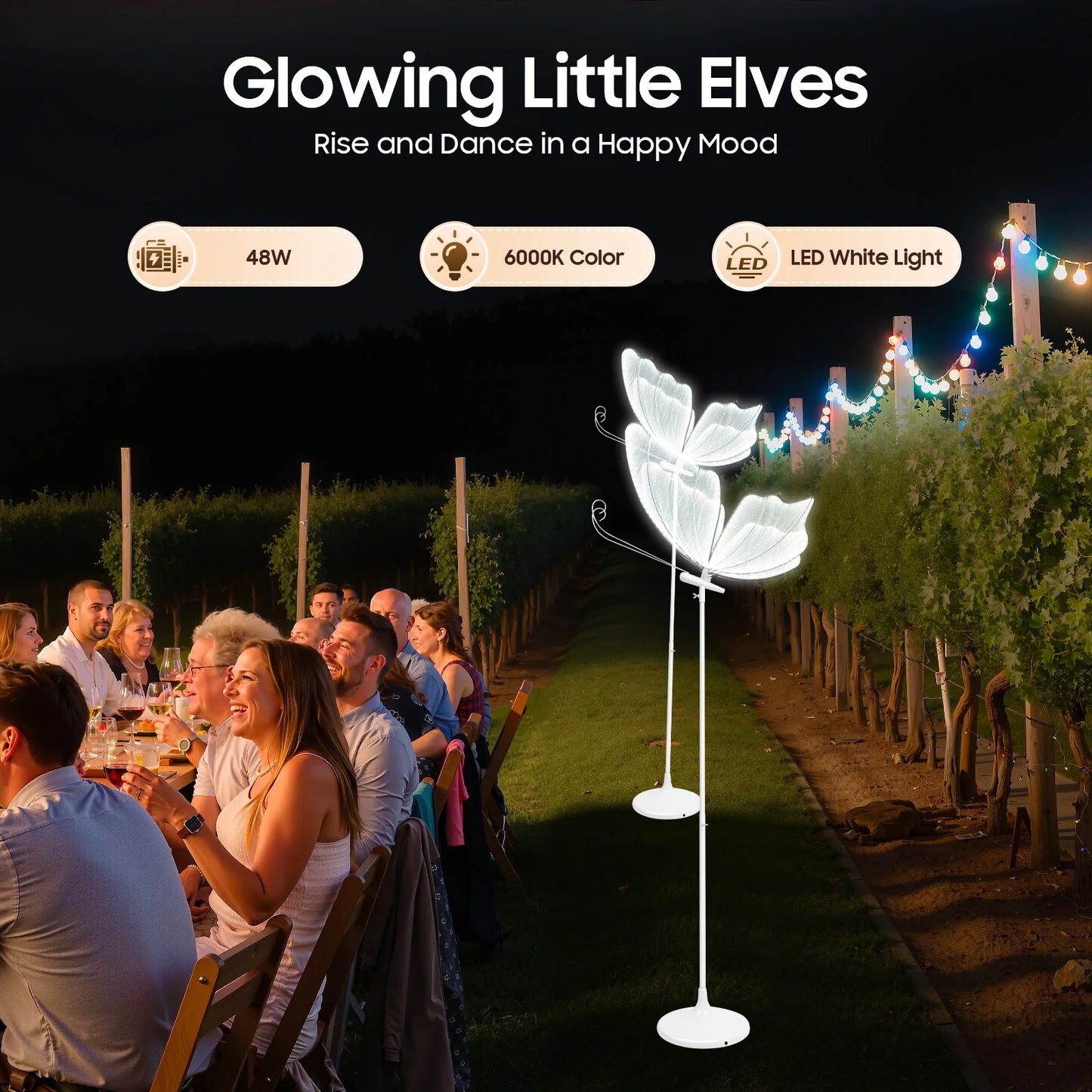 Wedding Butterfly LED Floor Lamp Duo Adjustable Height 48W 110V