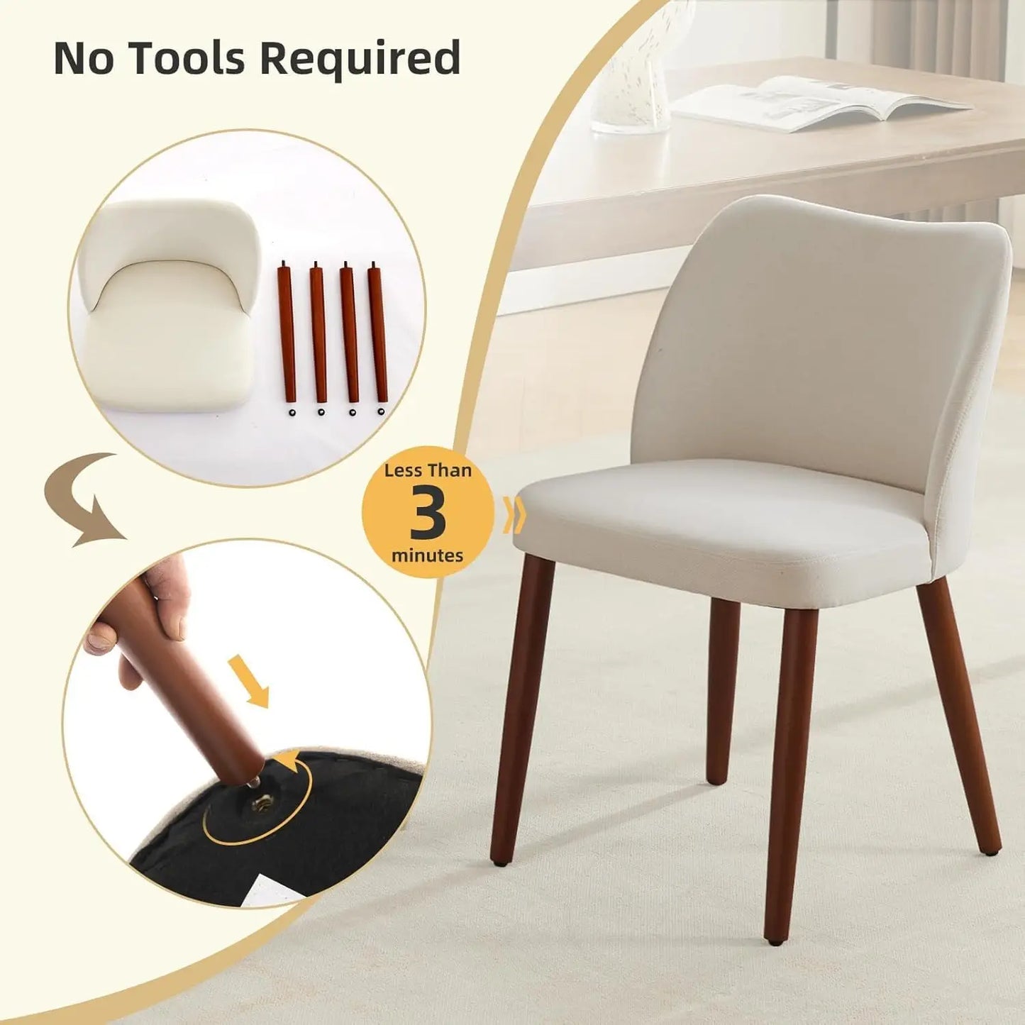 HobbyLane Mid Century Dining Chairs Set Linen Upholstered