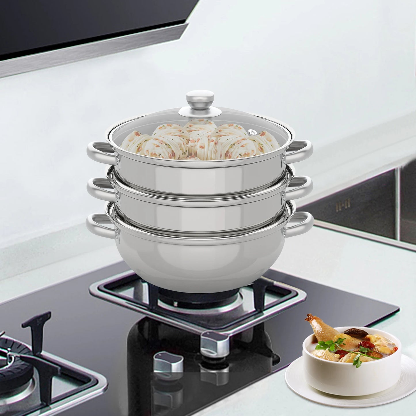 Three Tier Stainless Steel Multi-Function Steamer Pot