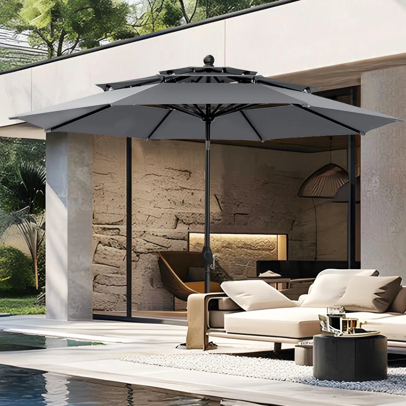 10ft Outdoor Patio Umbrellas for Outside, 3 Tier Vented Market Table Umbrella Windproof for Backyard, Deck, Garden,, Customized