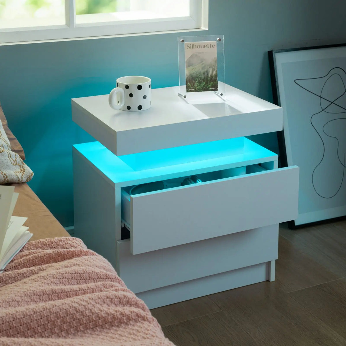 Cubehom LED Nightstand Set with Drawers for Modern Bedroom
